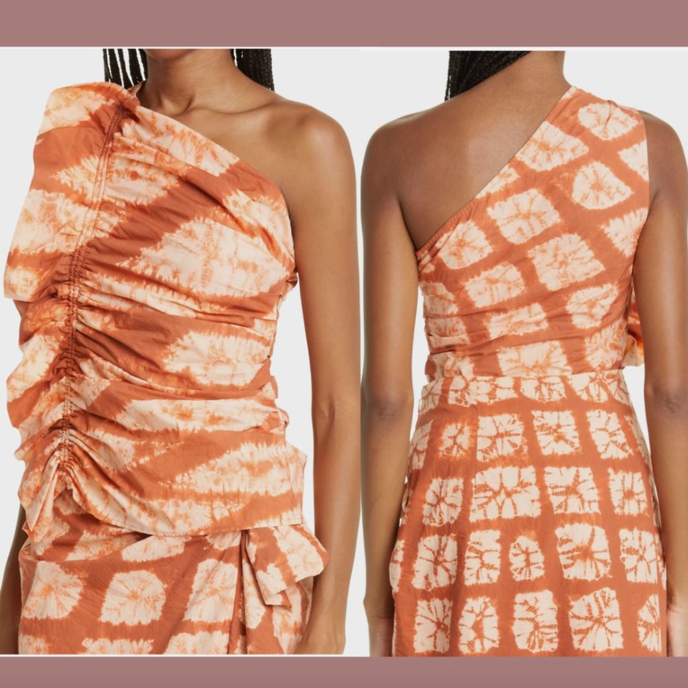 NEW $420 Ulla Johnson [ 0 ] Senta One-Shoulder Tie Dye Stripe Cotton Top‎ #5737